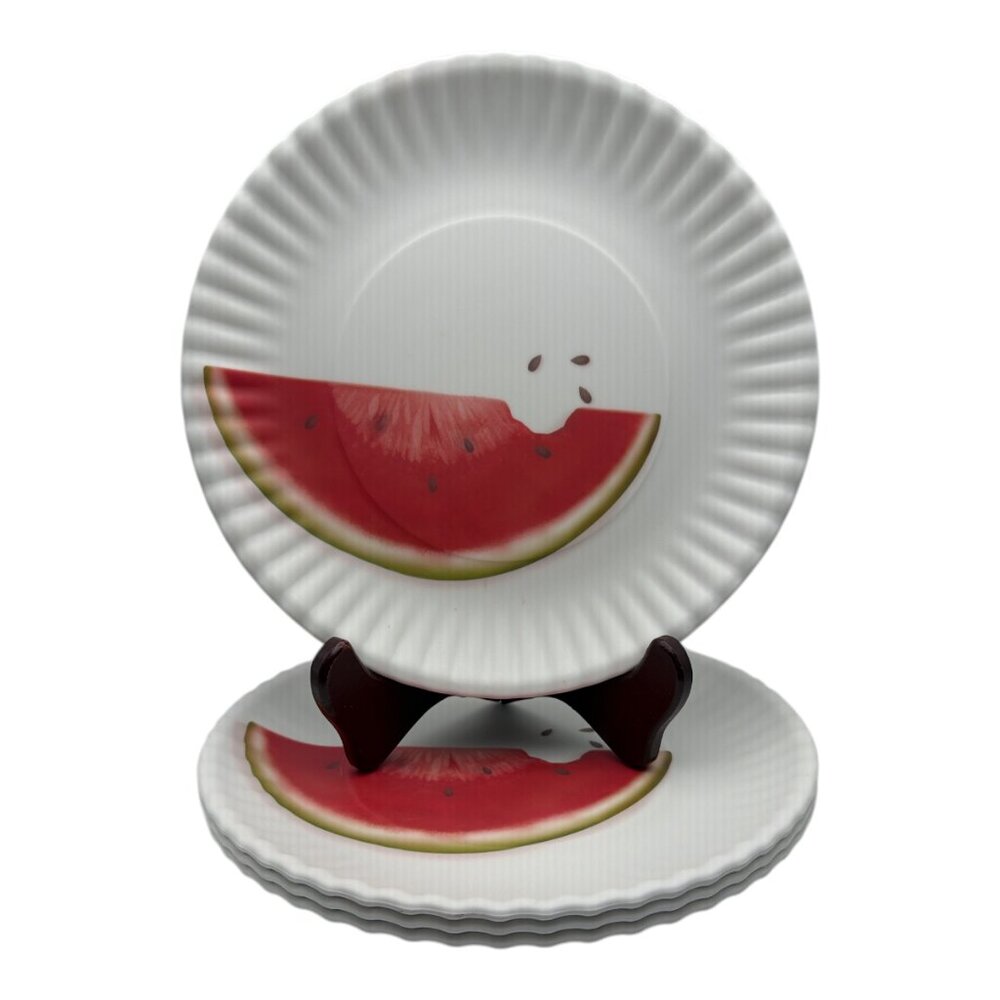 One Hundred 80 Degrees SET 4 Watermelon Summer 9" Melamine Dinner Plates EUC